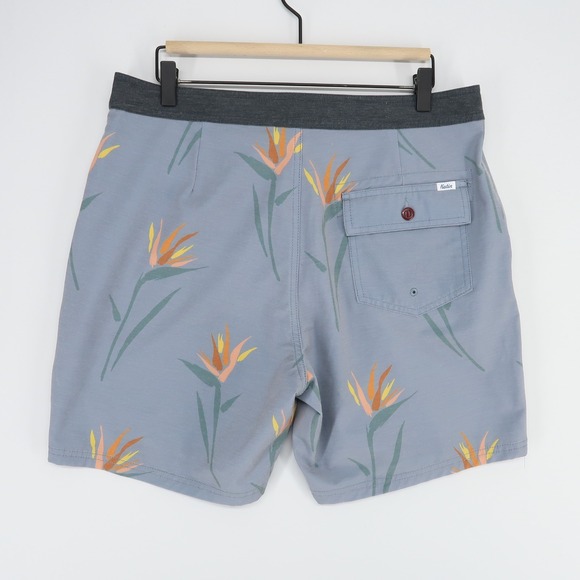 Katin Board Shorts Mens 34 Blue Gray Bird of Paradise Floral Print Swim Trunks - Picture 2 of 7